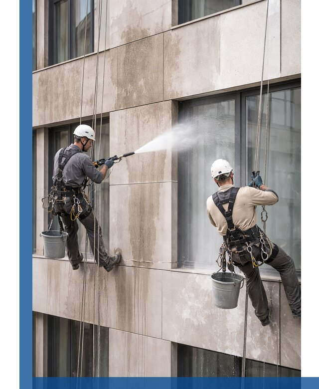 Послестроительная мойка фасада промышленным альпинизмом в Котласе