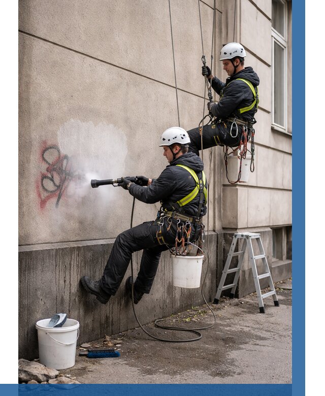 Удаление граффити с фасада в Котласе от 4663 р. | ВЫСОТНИК-Ктл