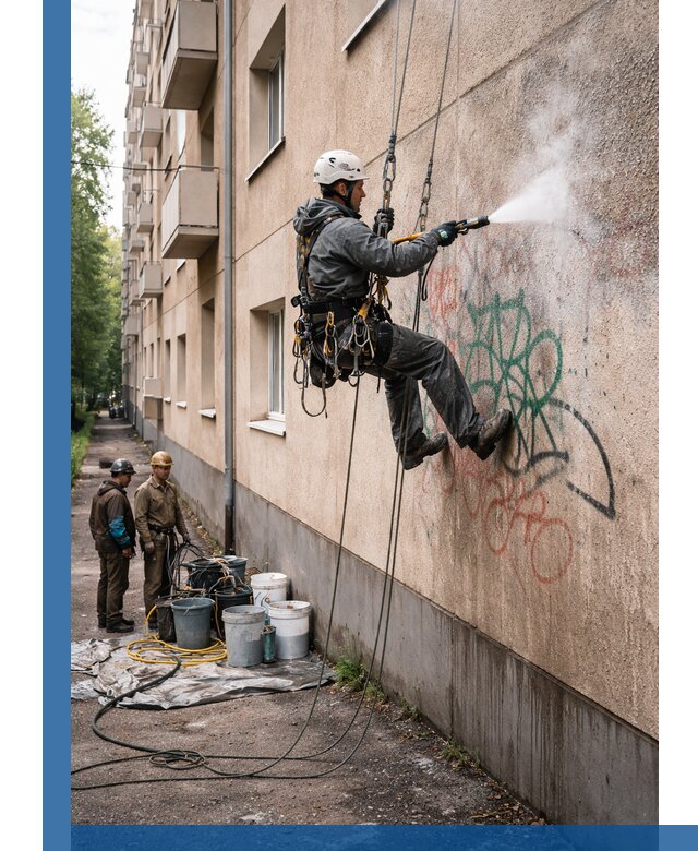 Удаление граффити с фасада в Котласе без следов и повреждений