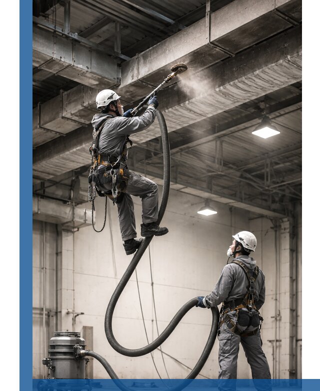 Обеспыливание потолочных конструкций в Котласе промышленным альпинизмом