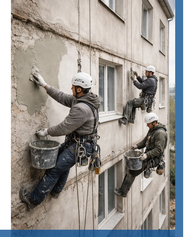 Ремонт штукатурного фасада в Котласе от 777 р. под ключ | ВЫСОТНИК-Ктл