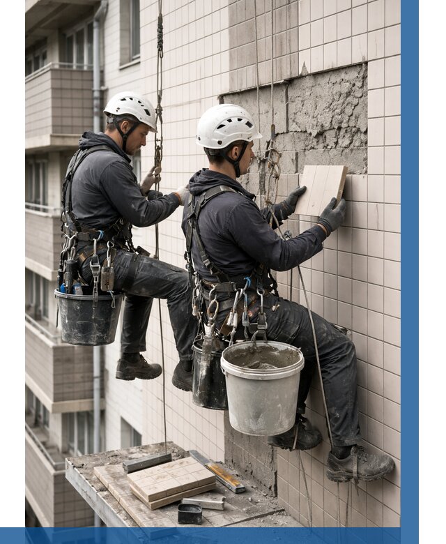 Ремонт облицовки фасада плиткой в Котласе от 1865 р. | ВЫСОТНИК-Ктл