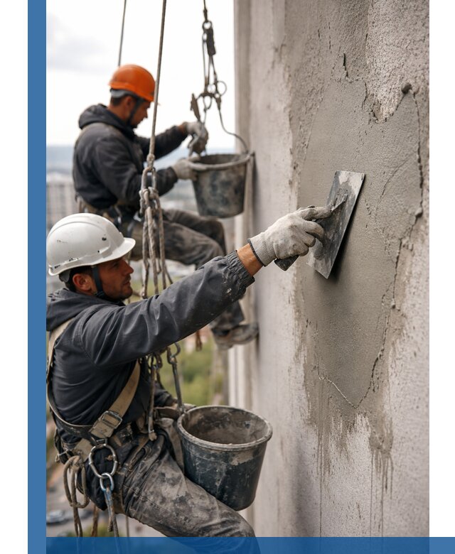 Штукатурка фасада на высоте в Котласе профессиональные работы