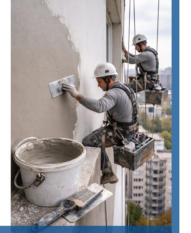 Шпаклевка фасада на высоте в Котласе от 725 р. | ВЫСОТНИК-Ктл