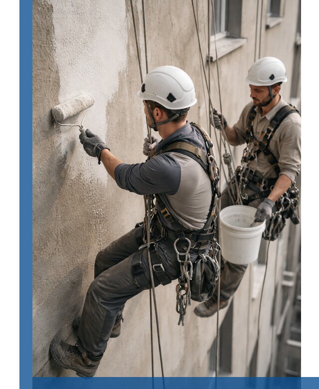 Грунтовка фасада на высоте в Котласе промышленными альпинистами