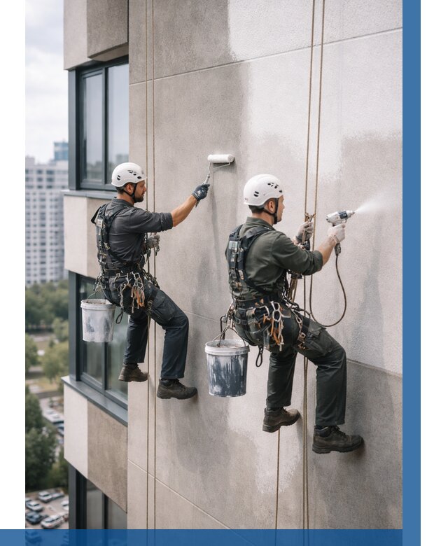 Покраска фасада альпинистами в Котласе от 311 р. | ВЫСОТНИК-Ктл