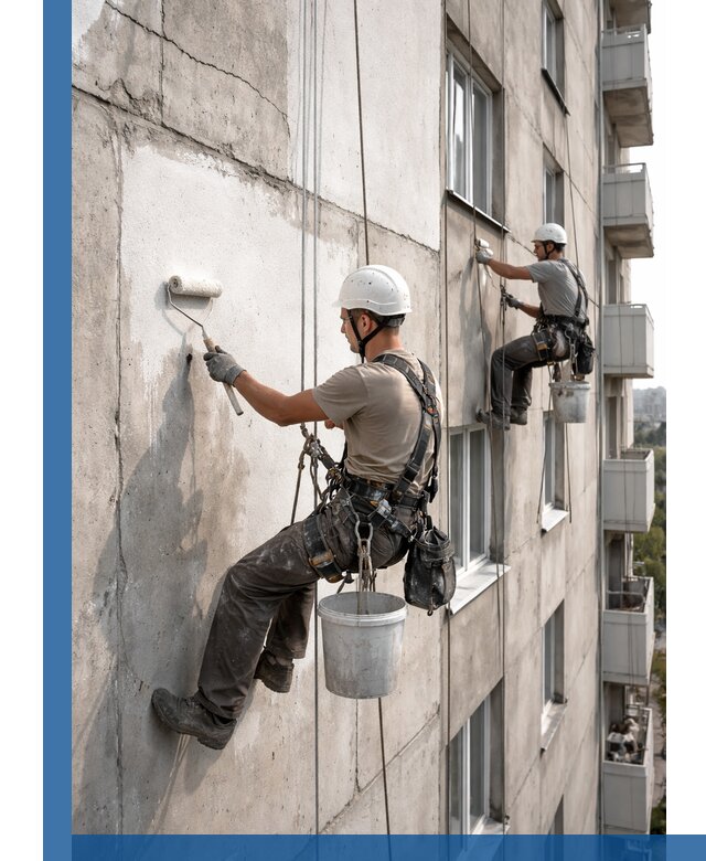 Покраска бетонного фасада в Котласе для жилых и промышленных объектов