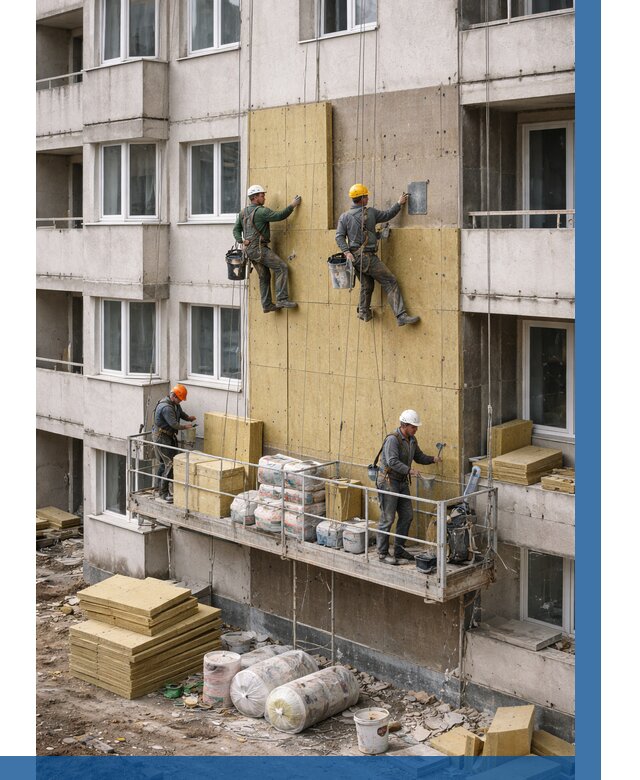 Утепление фасада минватой в Котласе от 1554 р. | ВЫСОТНИК-Ктл