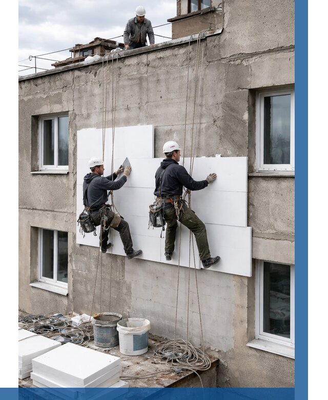 Утепление фасада пенополистиролом в Котласе от 1865 р. | ВЫСОТНИК-Ктл