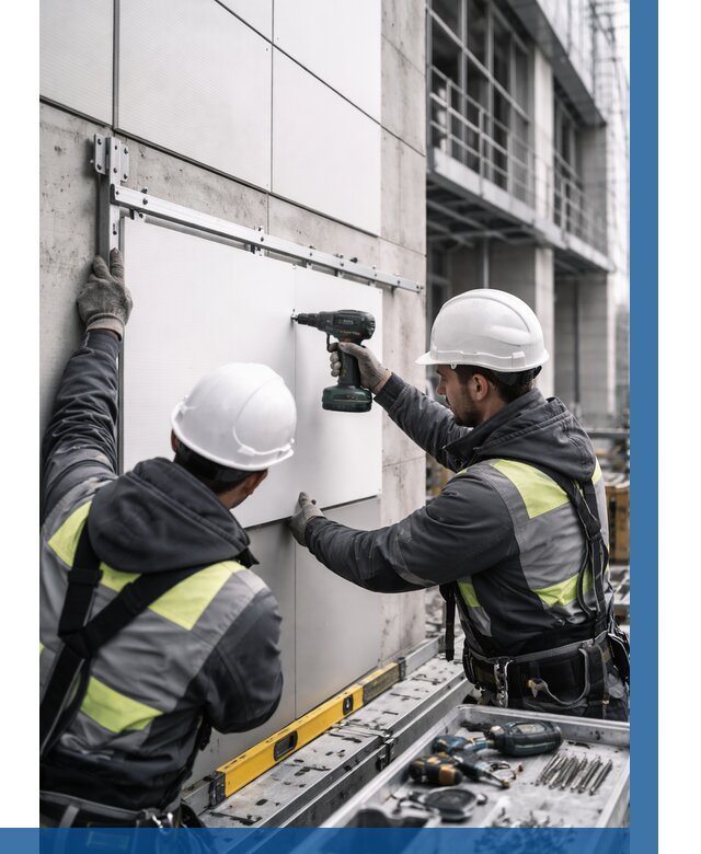 Монтаж композитных панелей фасада в Котласе от 2591 р. | ВЫСОТНИК-Ктл