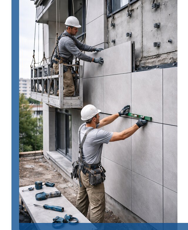 Монтаж керамогранита на фасад в Котласе под ключ с гарантией качества