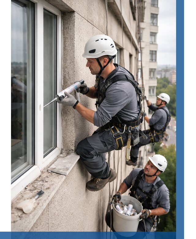 Герметизация оконных швов снаружи в Котласе от 1554 р. | ВЫСОТНИК-Ктл