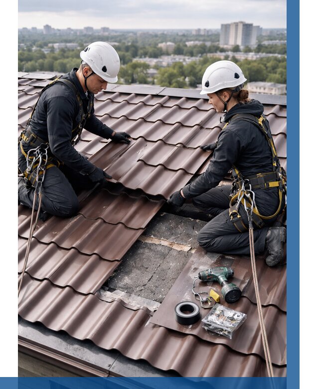 Ремонт металлочерепицы на крыше в Котласе от 933 р. | ВЫСОТНИК-Ктл