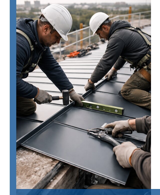 Монтаж фальцевой кровли в Котласе для промышленных зданий