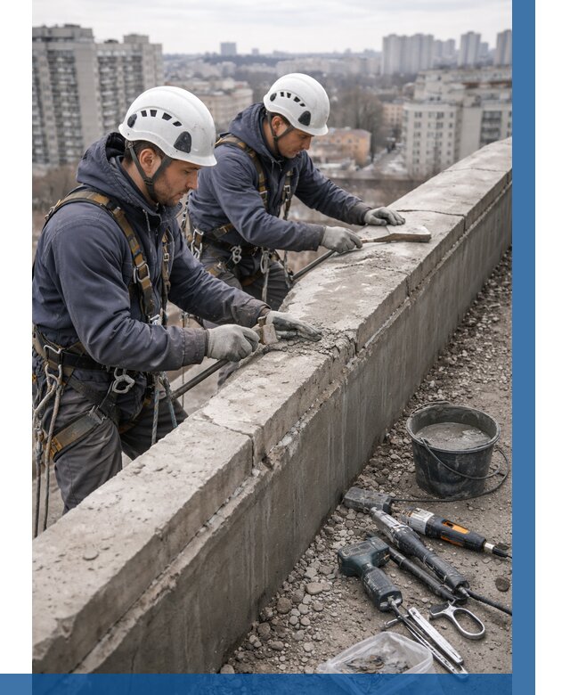 Ремонт парапета на кровле в Котласе от 1554 р. | ВЫСОТНИК-Ктл