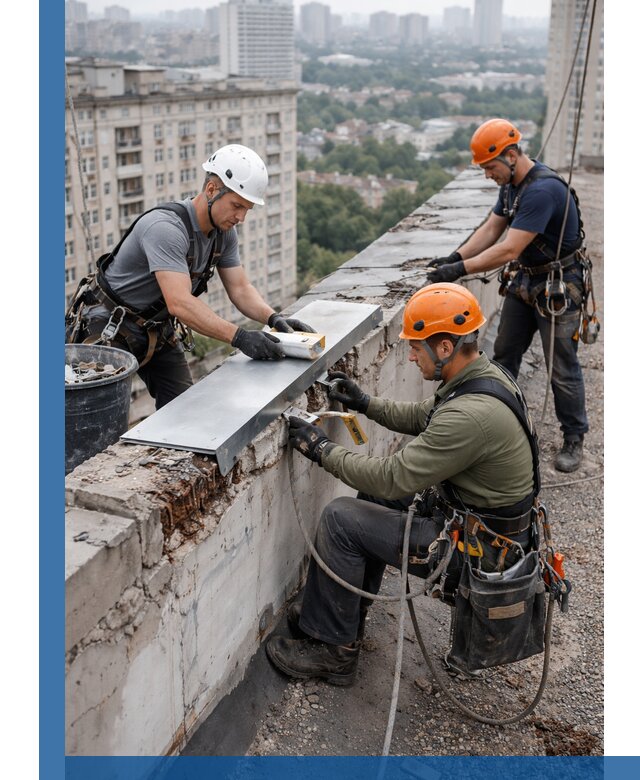 Ремонт парапета на кровле в Котласе, высотные работы с гарантией