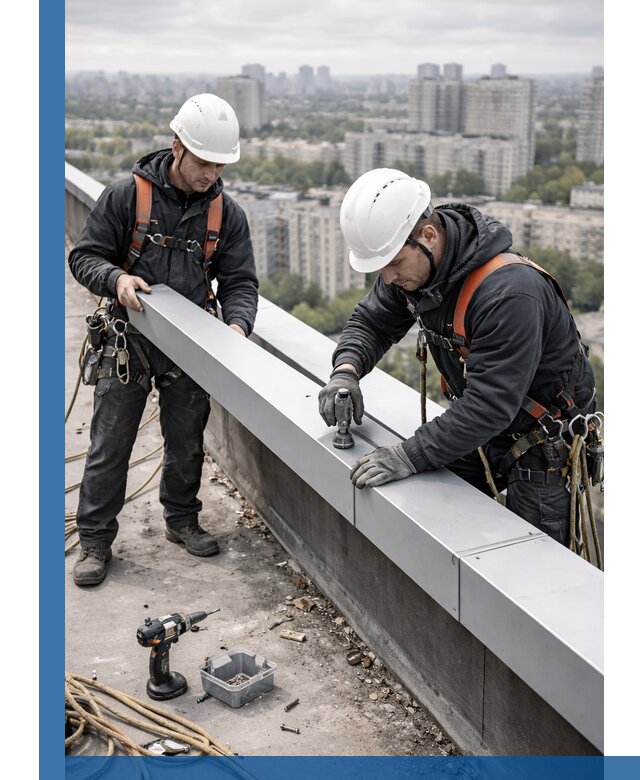 Монтаж парапетных крышек и ограждений кровли в Котласе