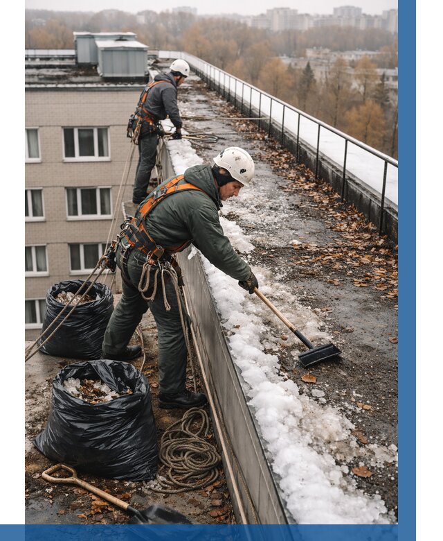 Очистка кровли по периметру в Котласе от 570 р. | ВЫСОТНИК-Ктл