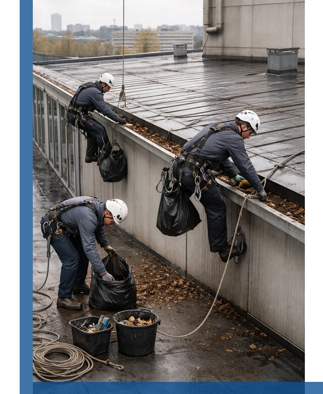 Очистка кровли по периметру в Котласе силами промышленных альпинистов