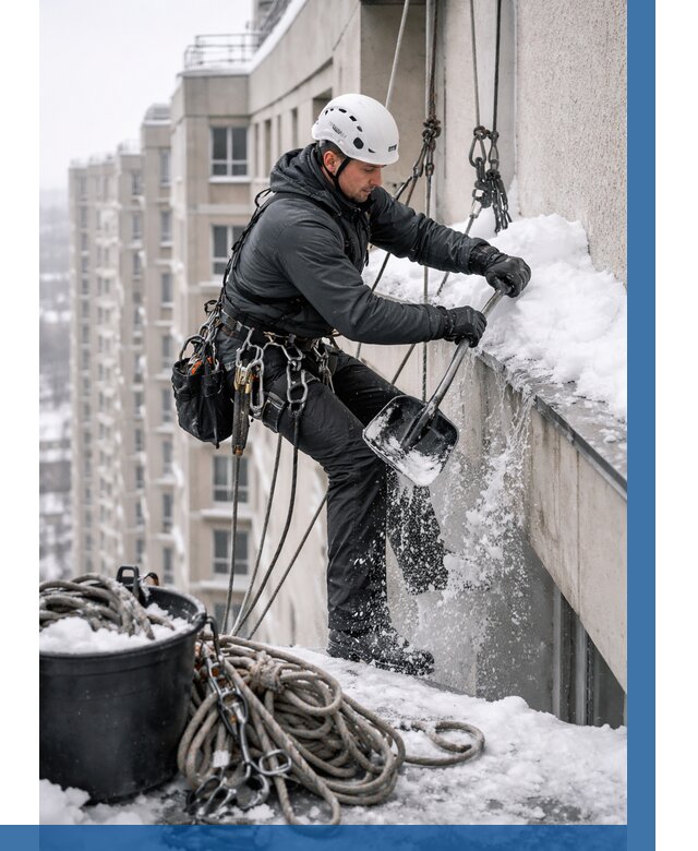 Очистка карнизов от снега в Котласе от 311 р. | ВЫСОТНИК-Ктл