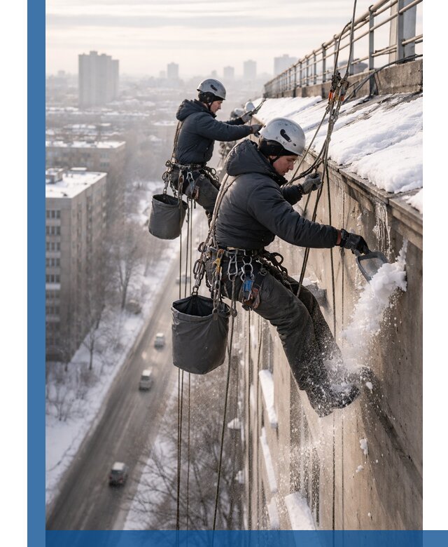 Очистка карнизов от снега в Котласе профессионально и безопасно