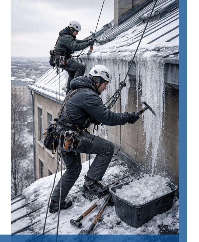 Удаление наледи с кровли в Котласе от 5700 р. | ВЫСОТНИК-Ктл