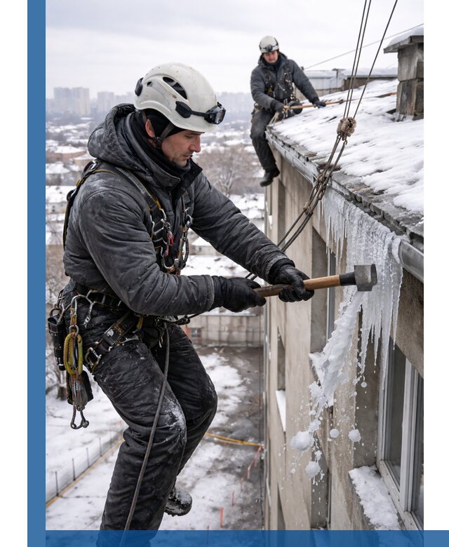 Сбивание и удаление сосулек с крыши в Котласе безопасно