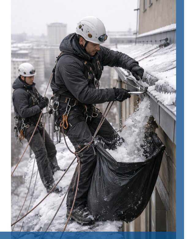 Аварийная очистка крыши в Котласе под ключ от 311 р. | ВЫСОТНИК-Ктл