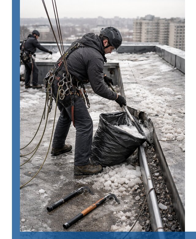 Аварийная очистка кровли в Котласе от промальпинистов