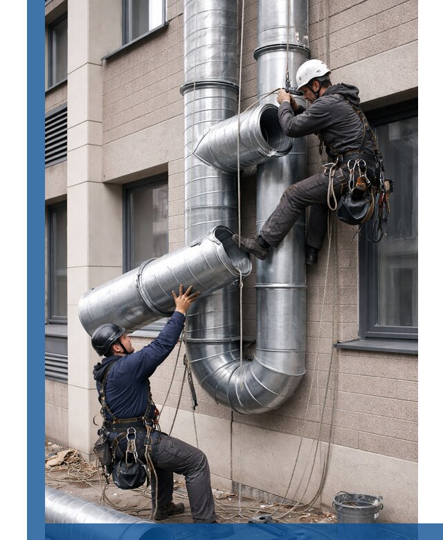 Монтаж фасадных воздуховодов в Котласе с герметизацией и крепежом