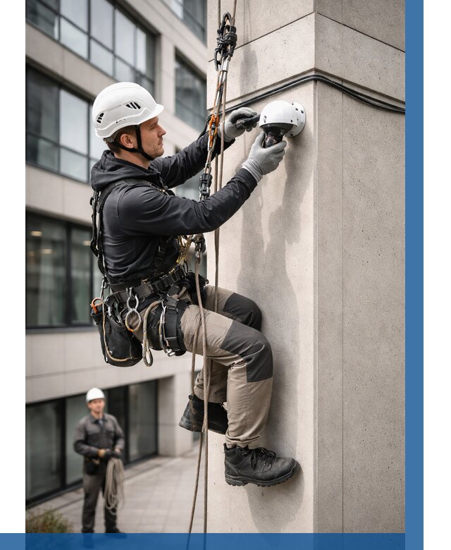 Монтаж камер видеонаблюдения на фасаде в Котласе от 8809 р.-ВЫСОТНИК-Ктл