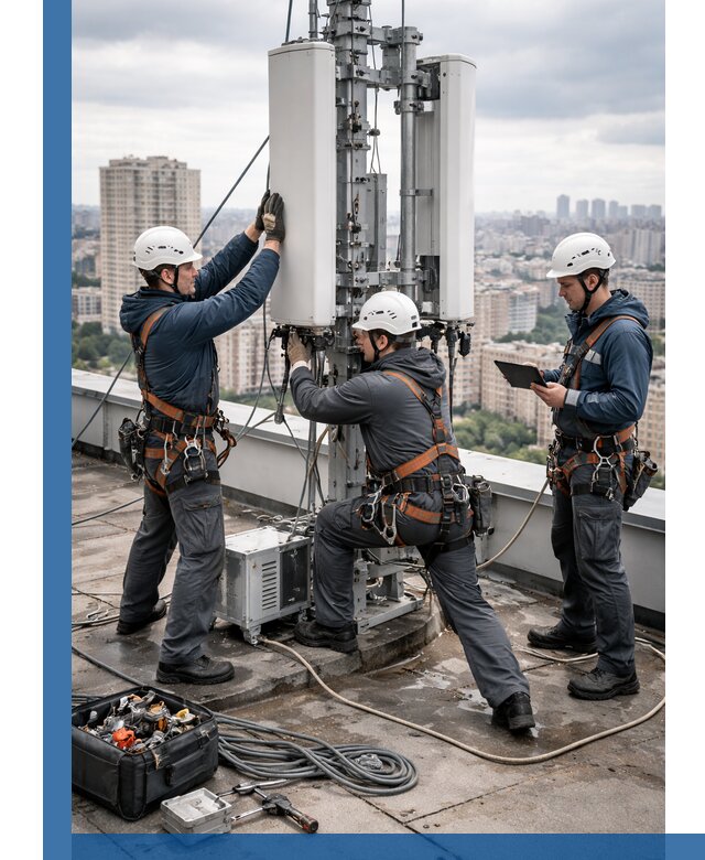 Монтаж антенн связи на крыше в Котласе с вводом в эксплуатацию