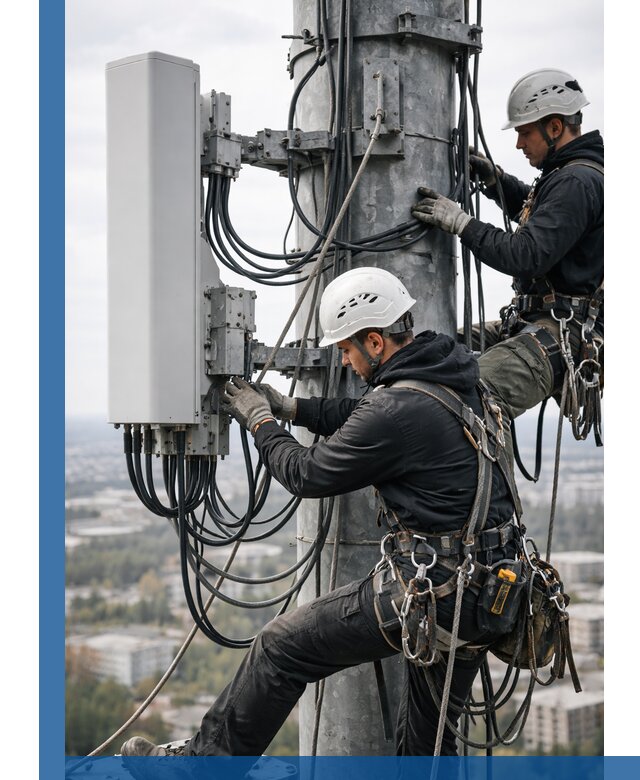 Монтаж оборудования связи на мачте в Котласе с пусконаладкой