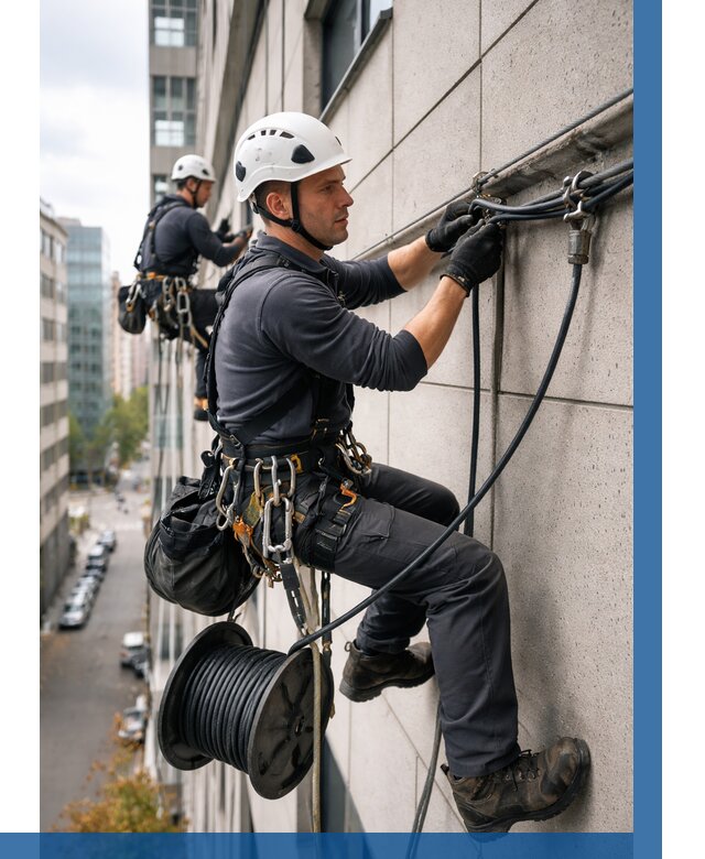 Прокладка кабеля по фасаду в Котласе от 363 р. | ВЫСОТНИК-Ктл