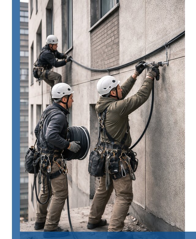 Прокладка кабеля по фасаду в Котласе, профессиональный монтаж