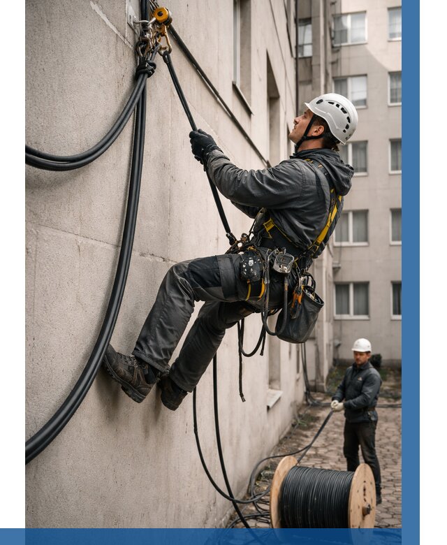 Протяжка кабеля питания на высоте в Котласе от 466 р. | ВЫСОТНИК-Ктл