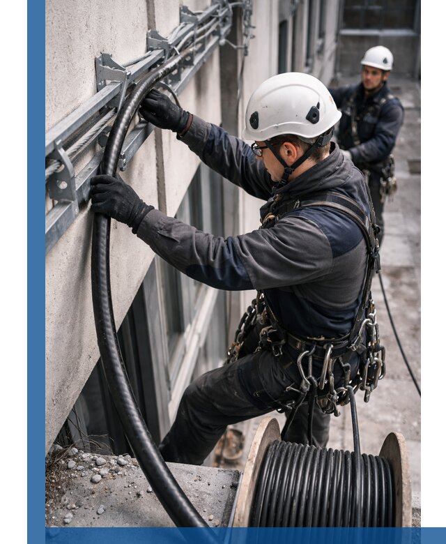 Протяжка кабеля питания на высоте в Котласе с гарантией безопасности и качества