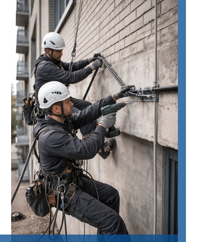 Крепление кабеля на фасаде в Котласе от 363 р. | ВЫСОТНИК-Ктл