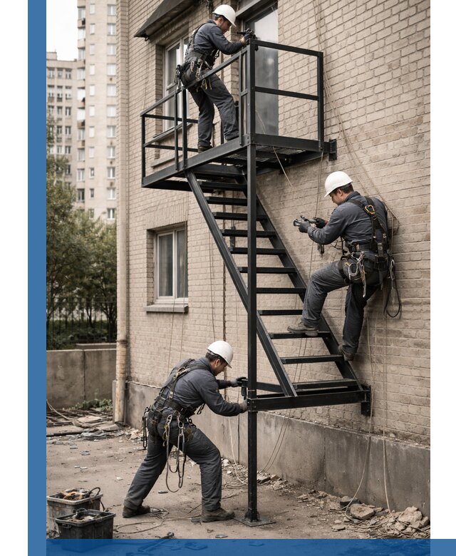 Монтаж пожарной лестницы в Котласе, установка и крепление