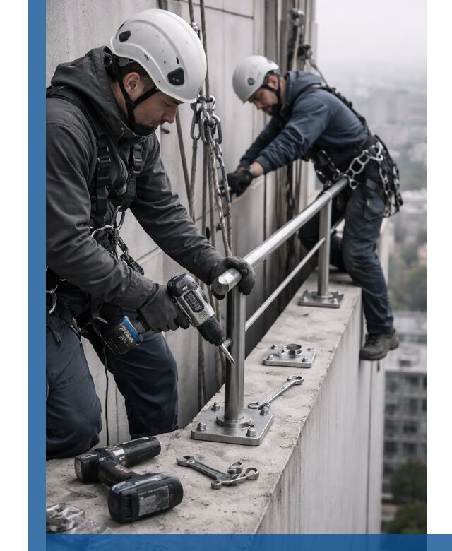 Монтаж перил на высоте в Котласе для жилых и промобъектов