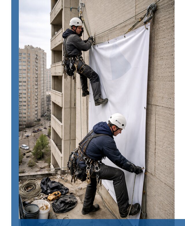 Профессиональный монтаж баннеров на фасаде в Котласе