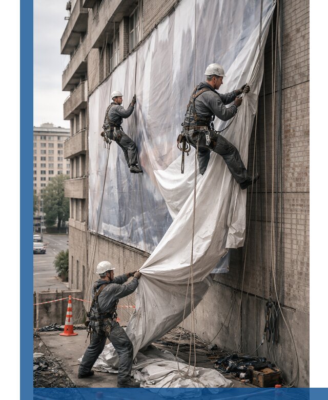 Демонтаж баннеров с фасада в Котласе оперативно и безопасно