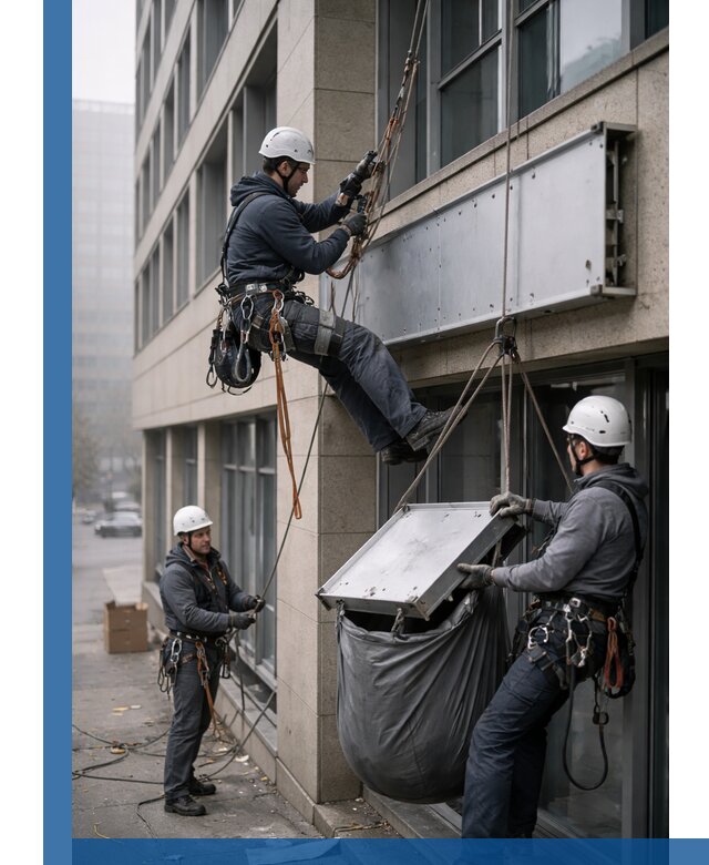 Демонтаж рекламной вывески с высотными работами в Котласе