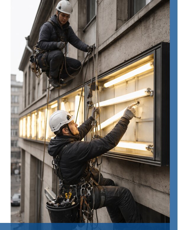 Замена ламп в вывеске в Котласе под ключ от 3627 р. | ВЫСОТНИК-Ктл