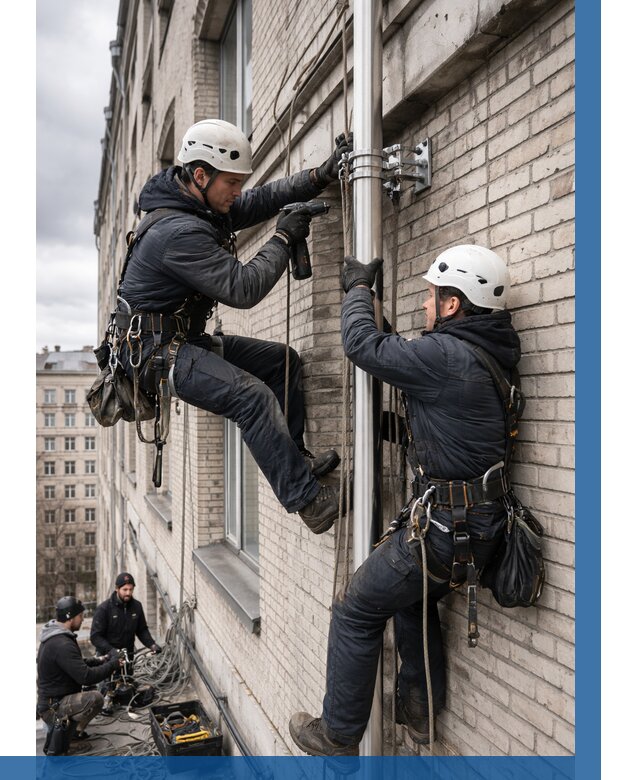 Монтаж флагштока на здании в Котласе от 6736 р. | ВЫСОТНИК-Ктл