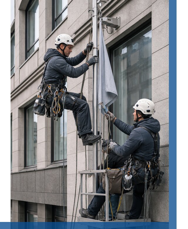 Установка флагов на фасаде в Котласе от 4663 р. | ВЫСОТНИК-Ктл