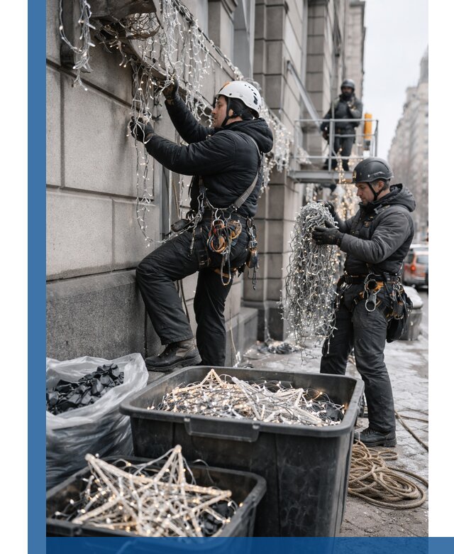 Демонтаж новогоднего оформления и гирлянд в Котласе