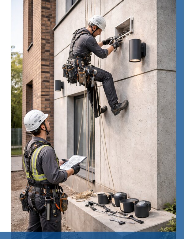 Монтаж фасадного освещения в Котласе от 2591 р. | ВЫСОТНИК-Ктл