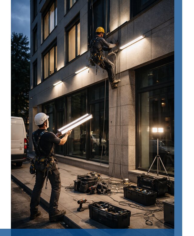 Монтаж архитектурной подсветки здания в Котласе от 2591 р.|ВЫСОТНИК-Ктл