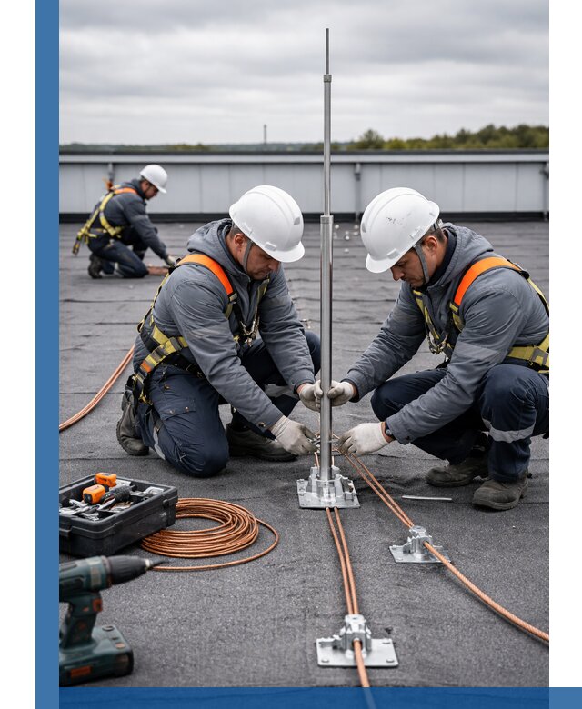 Монтаж молниезащиты на кровле в Котласе под ключ с гарантией